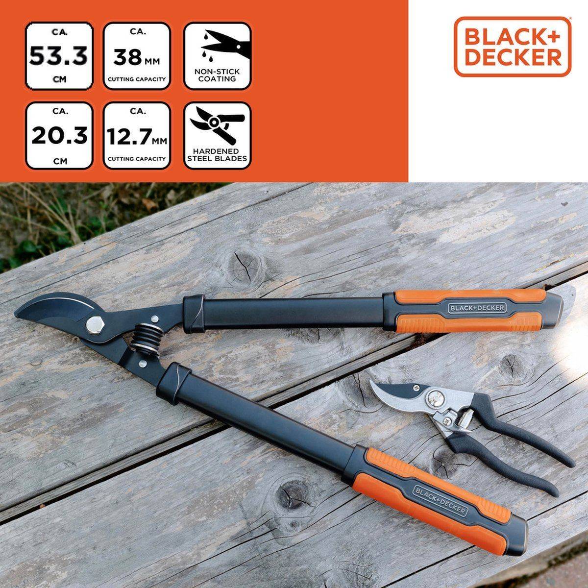 Pack 2 outils Coupe Branches 53,3 cm + Sécateur de Jardin 20,3 cm Outillage Jardinage Black et Decker - Image 3