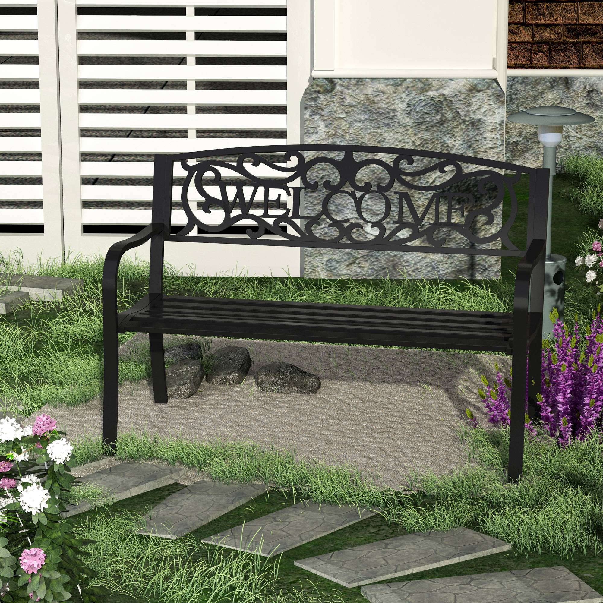Banc de jardin, banc 2 places, banc de parc, mobilier de jardin en métal - Image 4