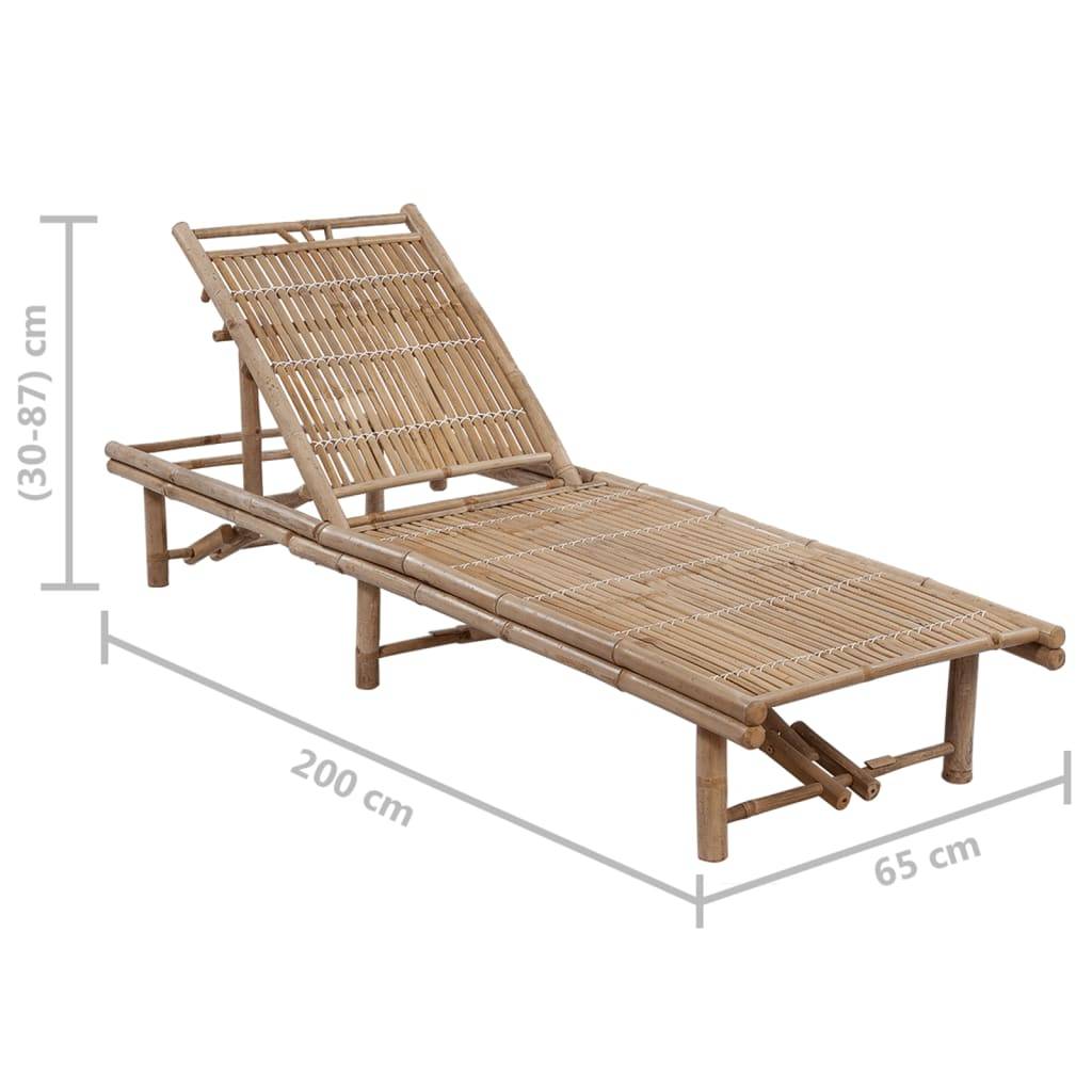 Chaise longue jardin bambou avec coussin beige 200 x 65 x 30/87 cm - PANGIVO - Image 6