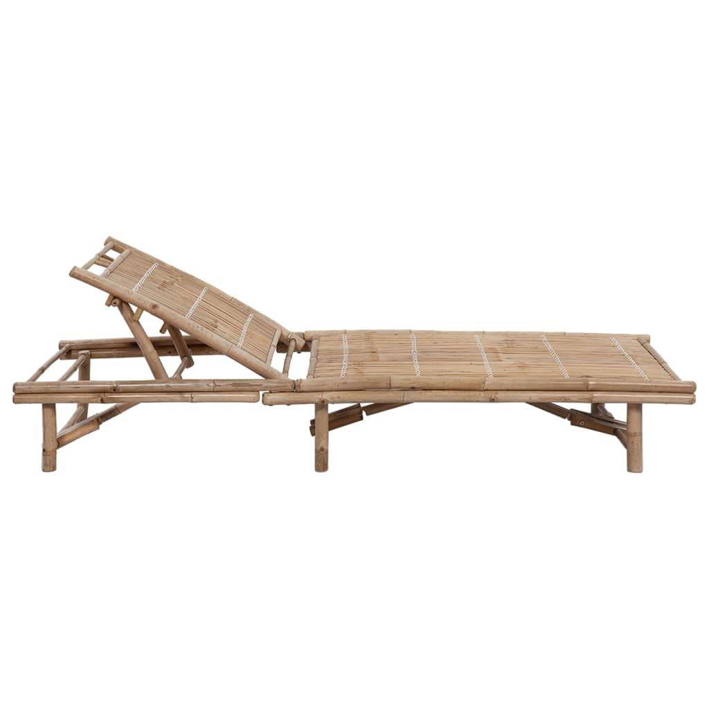 Chaise longue jardin bambou avec coussin beige 200 x 65 x 30/87 cm - PANGIVO - Image 3