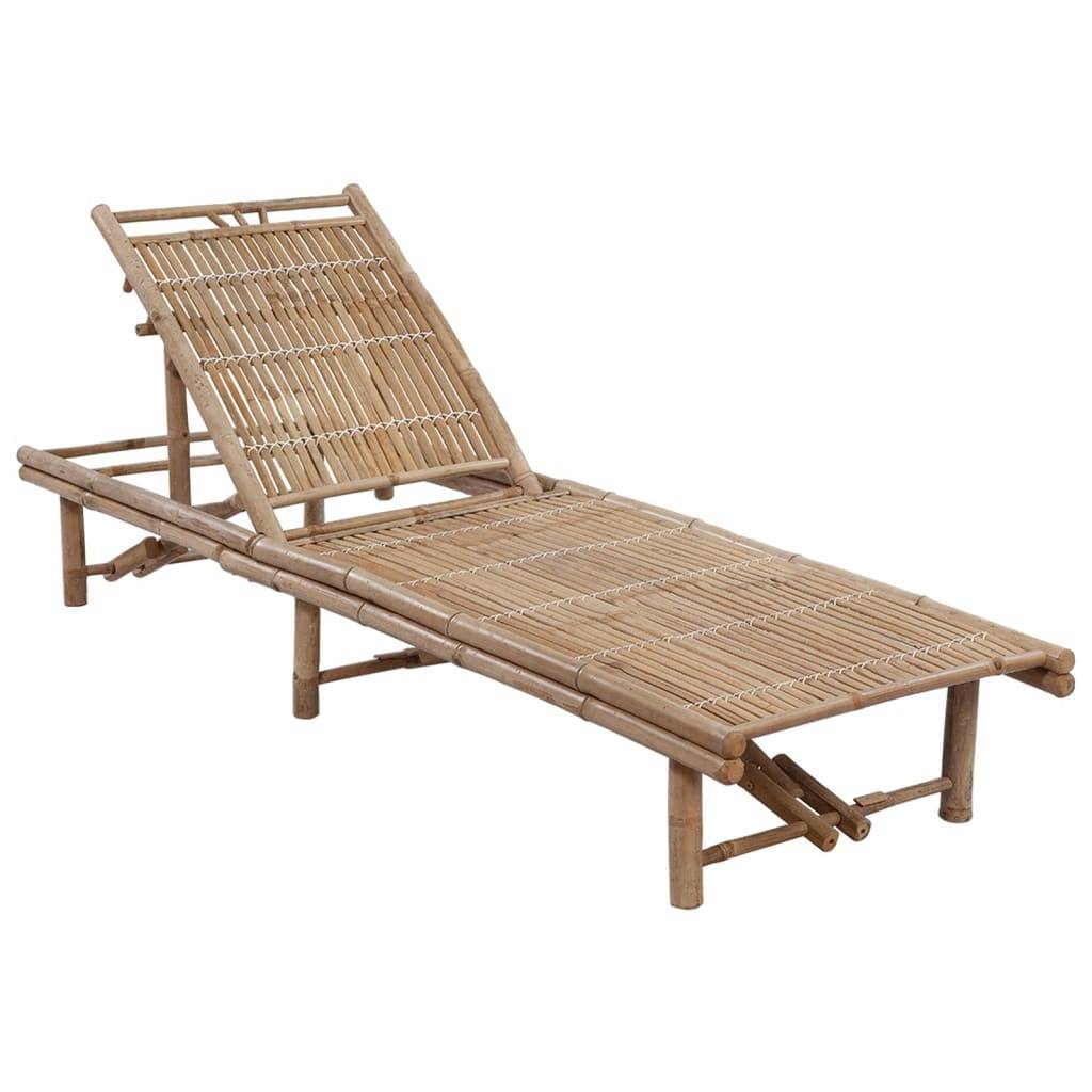 Chaise longue jardin bambou avec coussin beige 200 x 65 x 30/87 cm - PANGIVO - Image 2