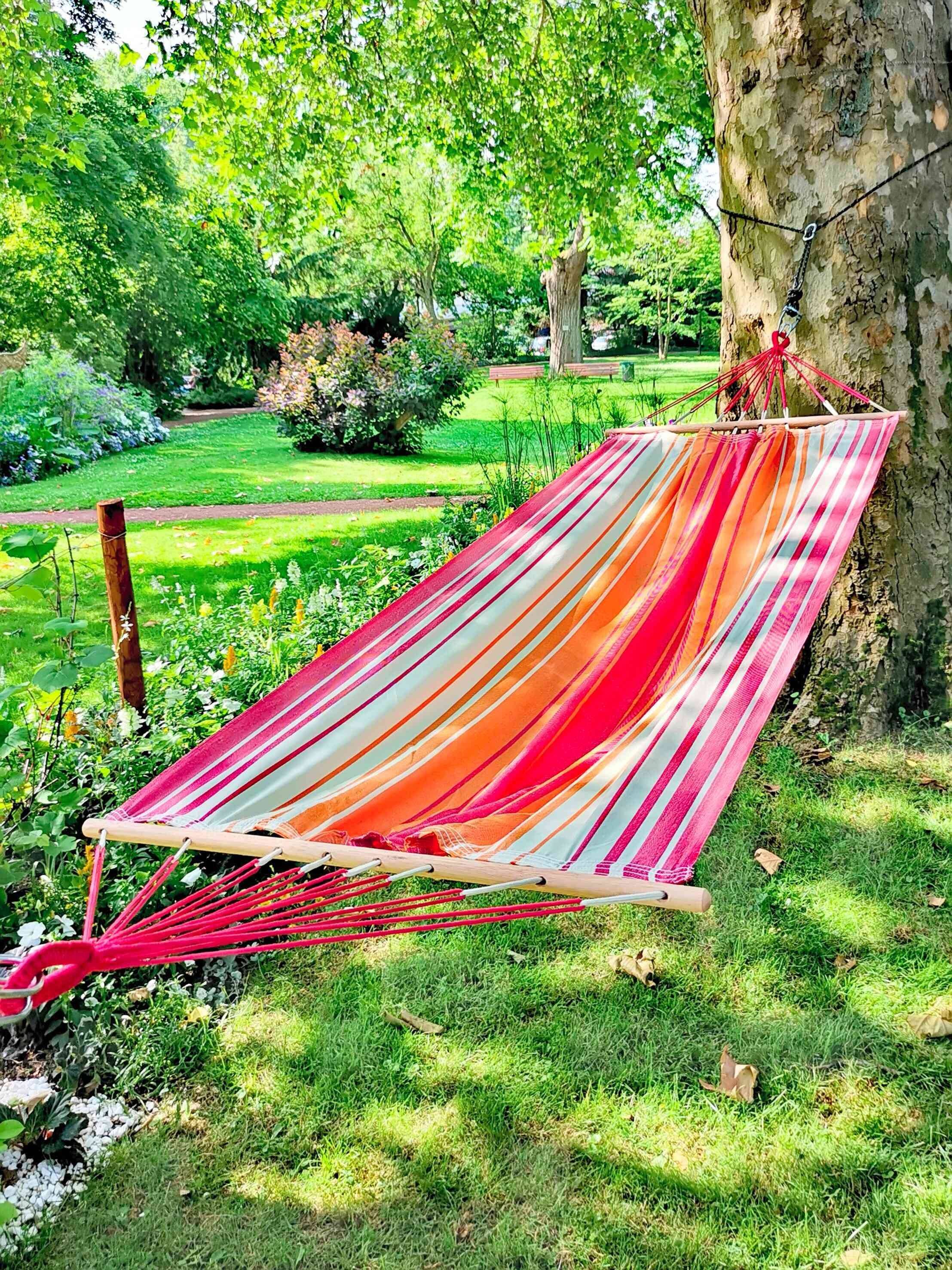 Jobek - Hamac KOLOR 300x100 cm en Polypropylène Orange Écru Rouge certifié FSC 100% JOBEK - Image 2