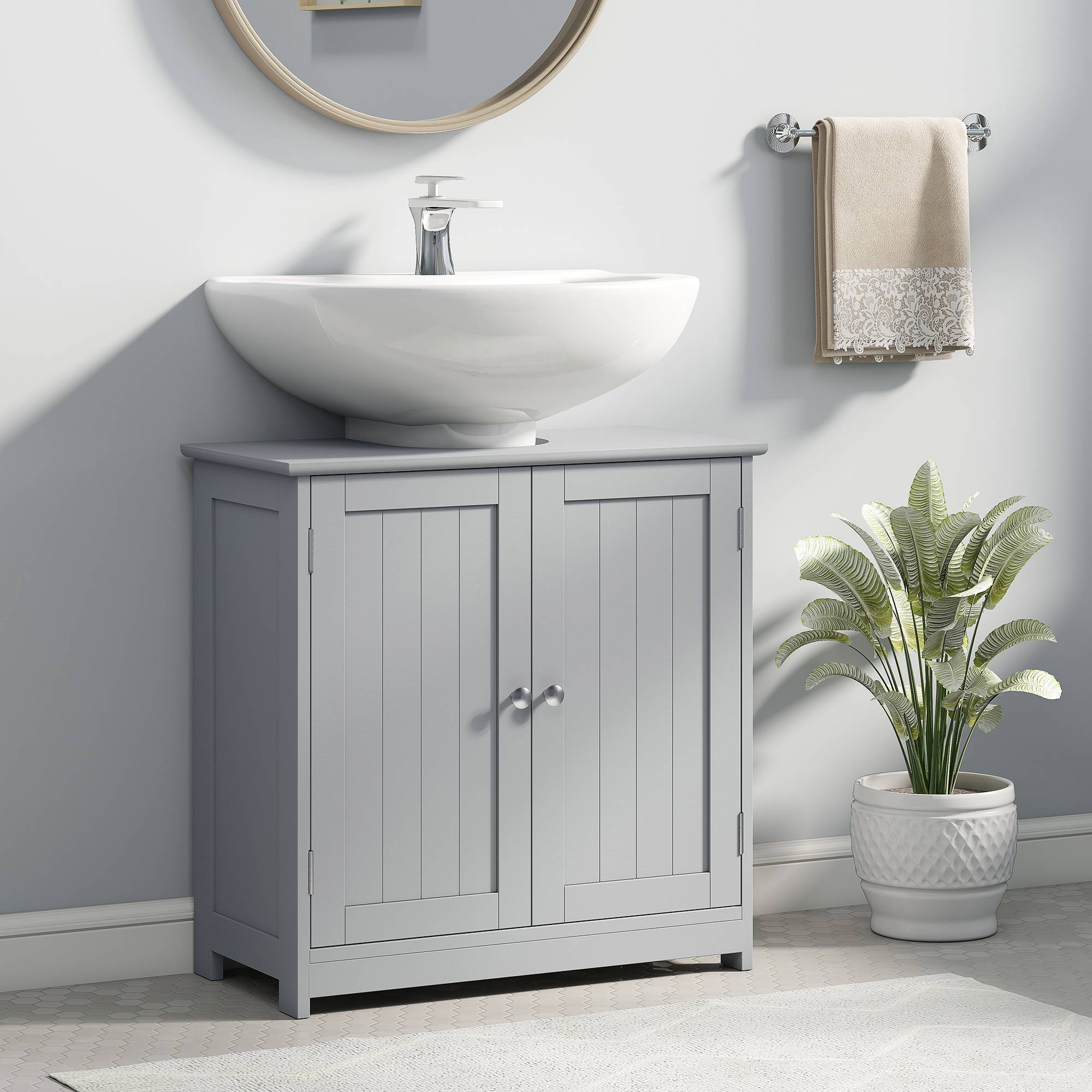 Sans Marque - Meuble salle bain sous lavabo meuble sous-vasque placard 2 portes étagère 60x30x60 cm bois Gris - Image 3