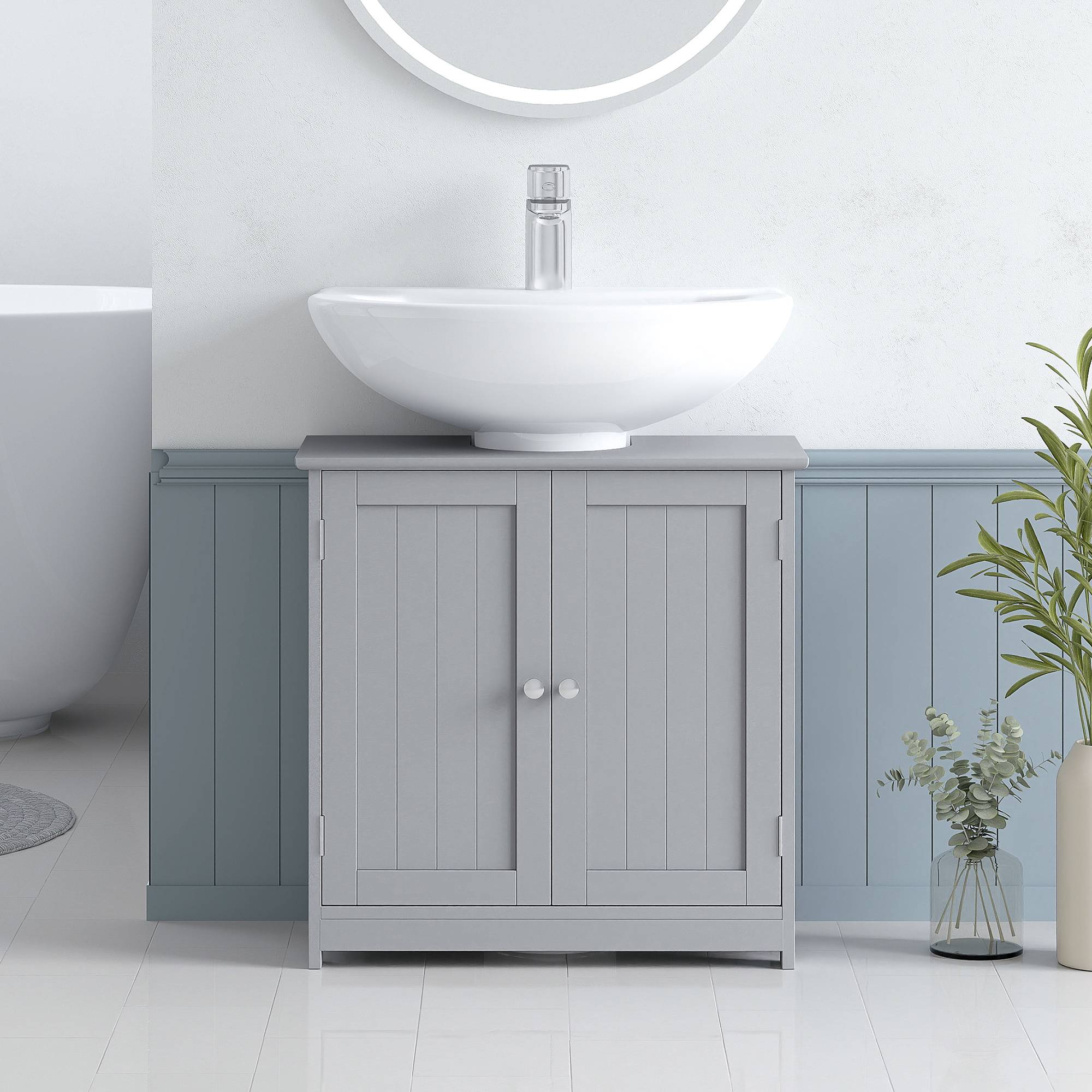 Sans Marque - Meuble salle bain sous lavabo meuble sous-vasque placard 2 portes étagère 60x30x60 cm bois Gris - Image 4