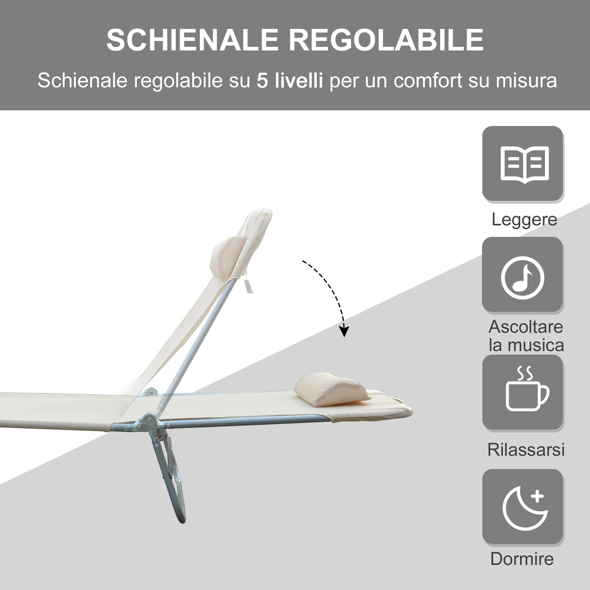 Sans Marque - Transat pliant avec dossier inclinable et coussin, 182 x 56 x 24,5 cm - Image 6