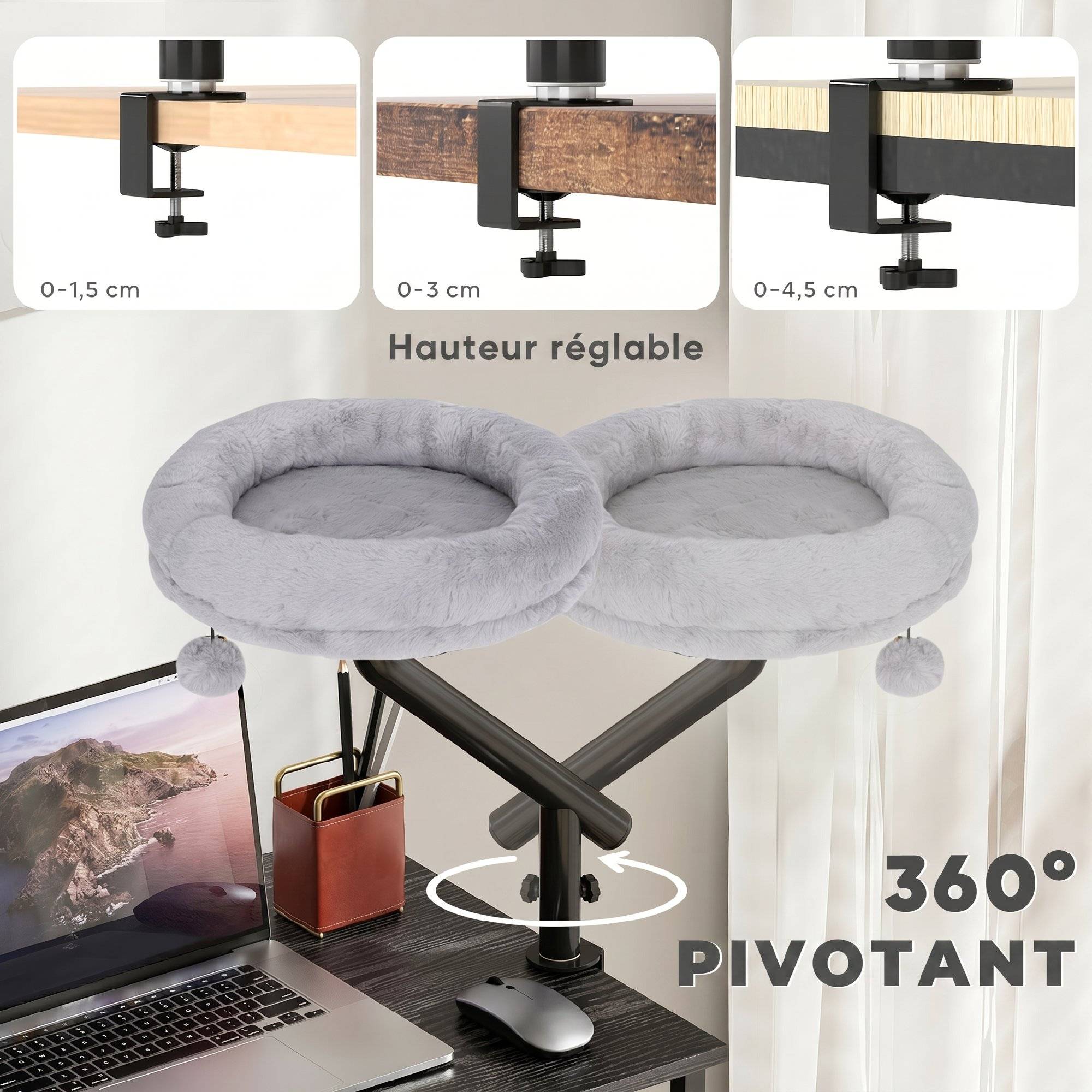 ComfortXL - Lit de bureau pour chat acier 35x35x48 cm gris fenêtre réglable 360° et lavable - ComfortXL Outdoor Living - Image 6