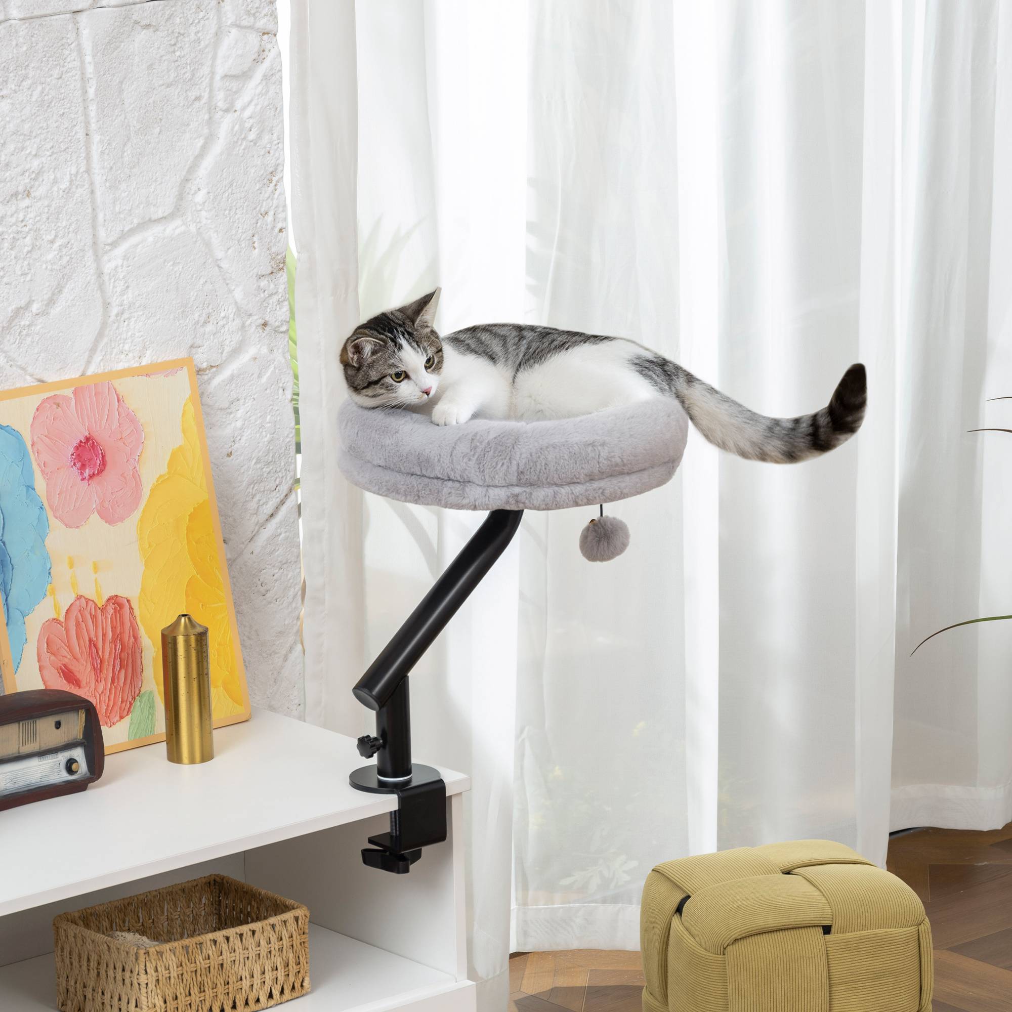 ComfortXL - Lit de bureau pour chat acier 35x35x48 cm gris fenêtre réglable 360° et lavable - ComfortXL Outdoor Living - Image 3