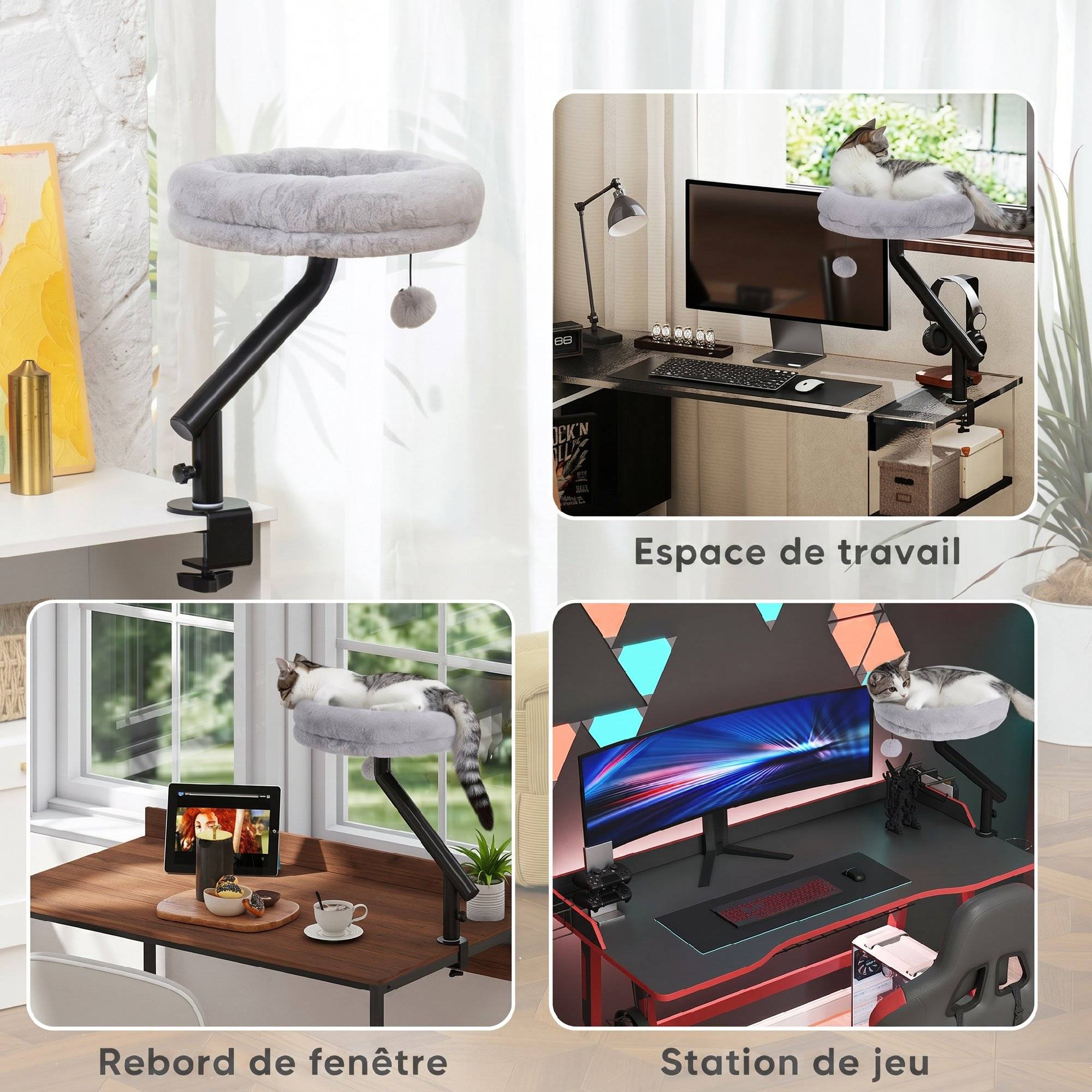 ComfortXL - Lit de bureau pour chat acier 35x35x48 cm gris fenêtre réglable 360° et lavable - ComfortXL Outdoor Living - Image 7
