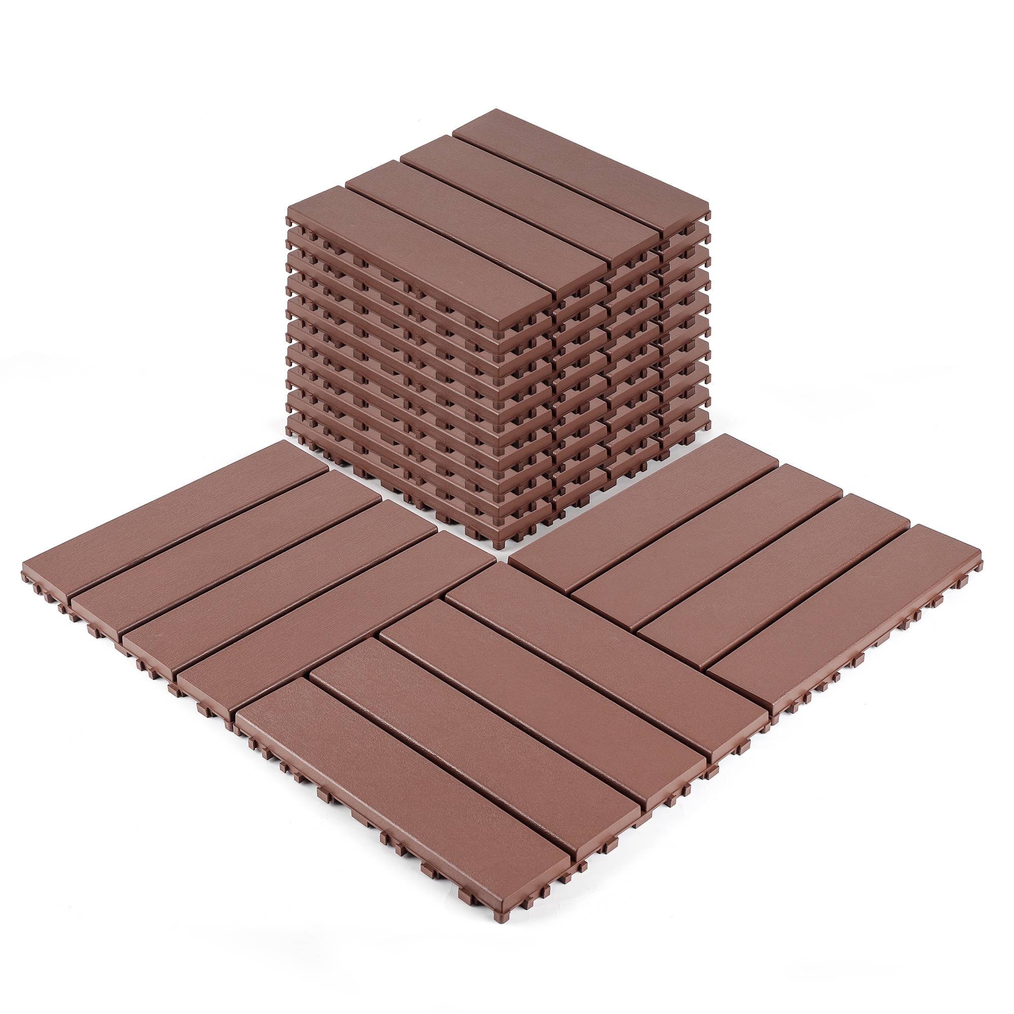 Dalles de Terrasse Clipsables PP Balcon Jardin Imperméable 30,5x30,5cm Marron Lot 44 - ComfortXL Outdoor Living - Image 4