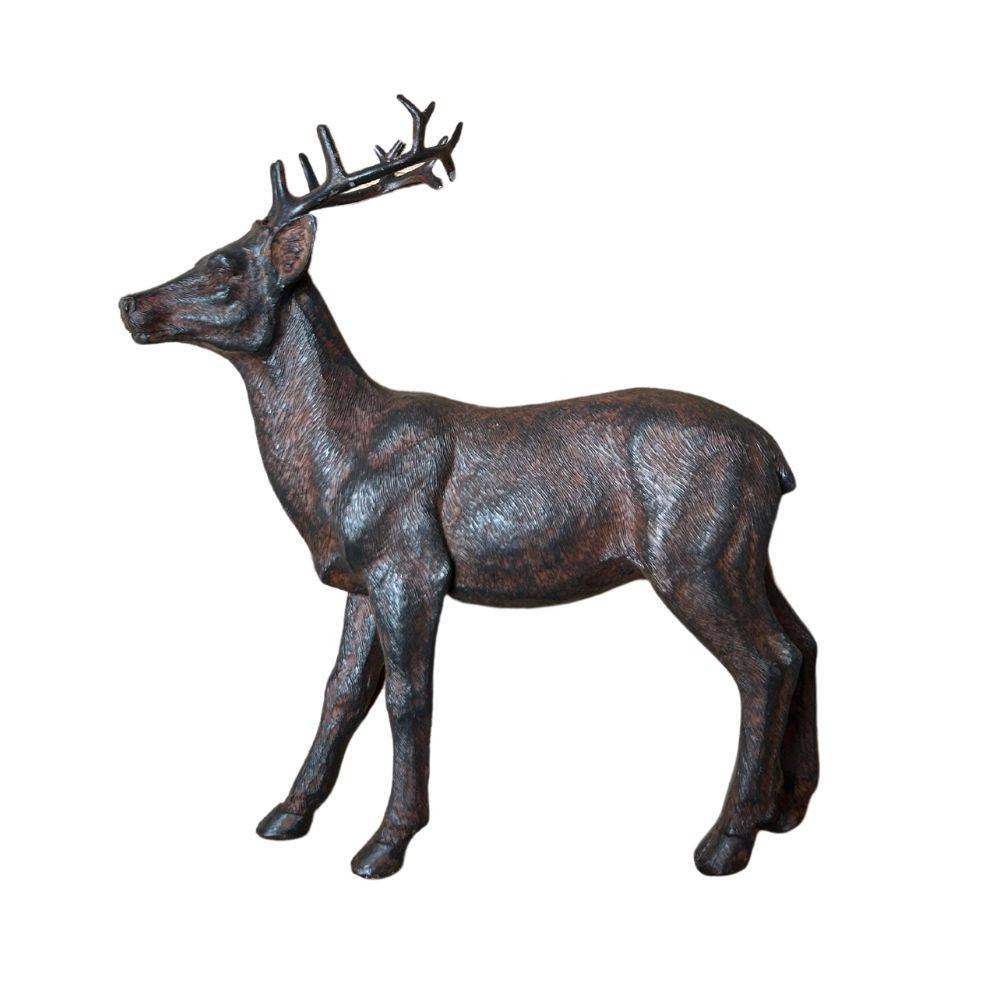 Statue statuette extérieure jardin cerf résine marron 17cm Chemin de campagne - Image 1
