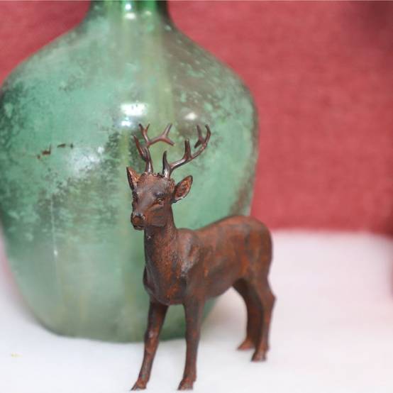Statue statuette extérieure jardin cerf résine marron 17cm Chemin de campagne - Image 3
