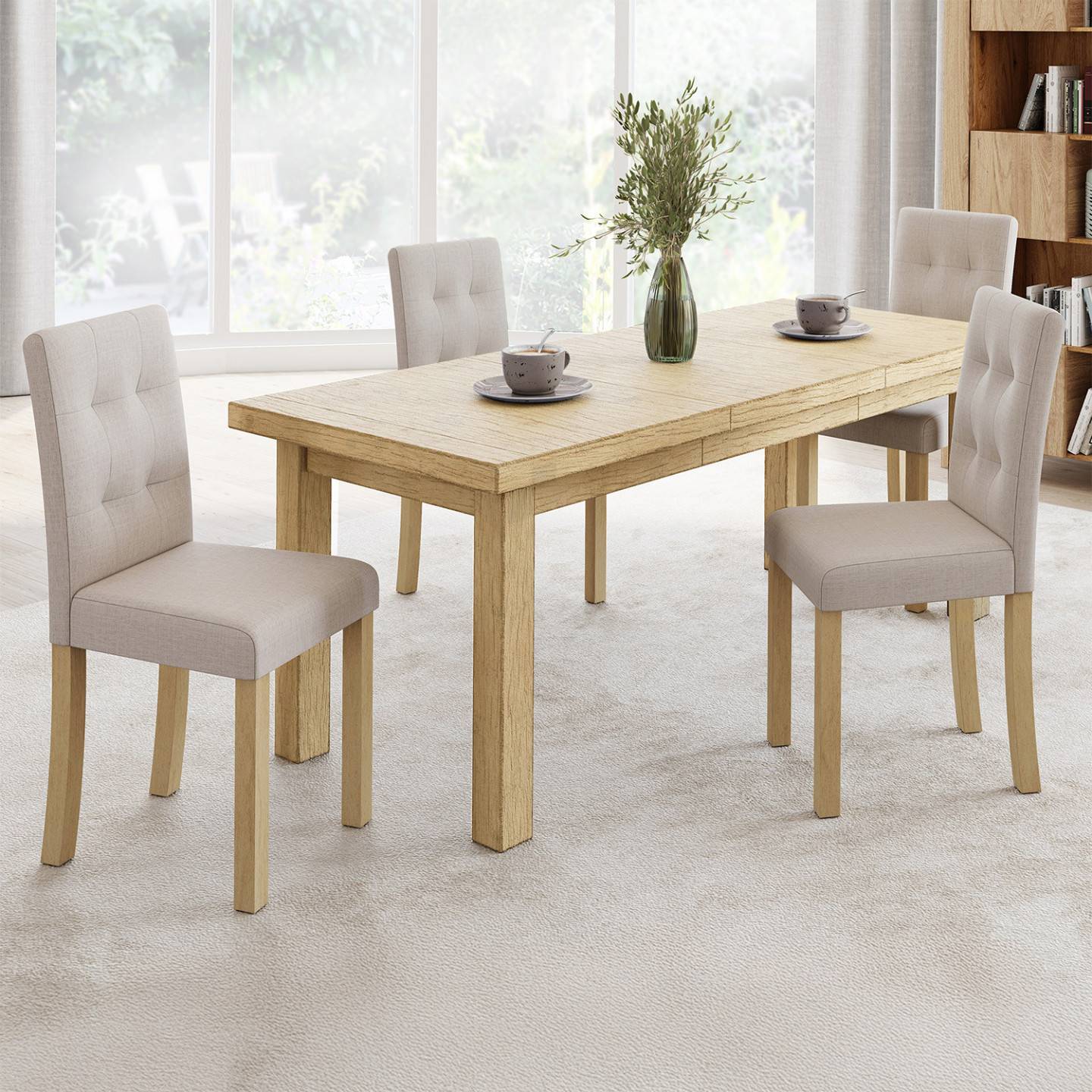 Lot de 4 chaises POLGA capitonnées beiges pour salle à manger - Image 1