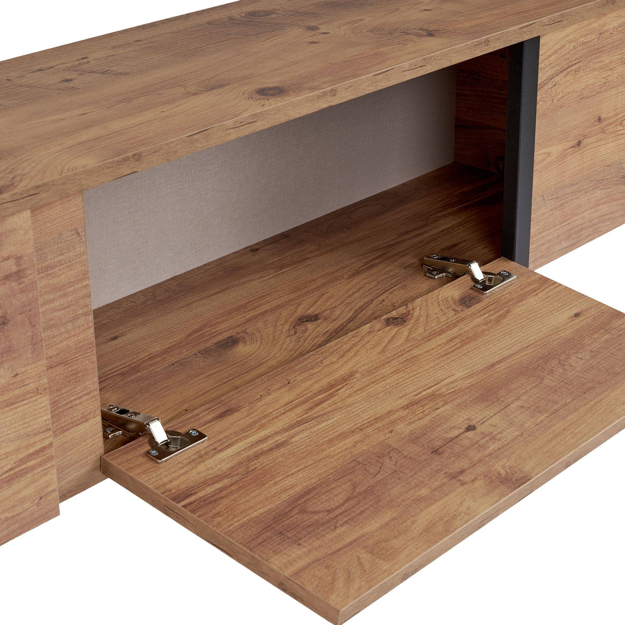 Habitat Et Jardin - Meuble Tv En Bois "onera" - 180 X 30 X 50 Cm - Pin Atlantique / Noir -hanah Home - Image 4