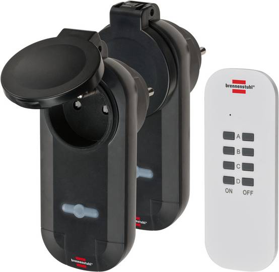 Set de prises télécommandées BRENNENSTUHL Confort-Line - 2 prises pour l'extérieur avec clapet - 1507031