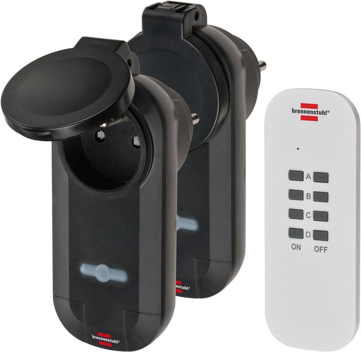 Set de prises télécommandées BRENNENSTUHL Confort-Line - 2 prises pour l'extérieur avec clapet - 1507031