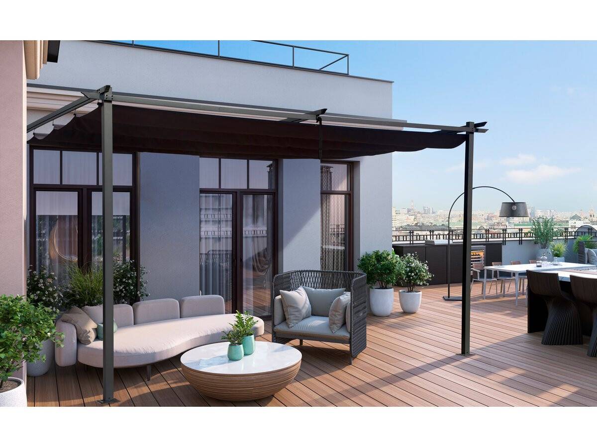 Habitat Et Jardin - Pergola Adossée En Métal Avec Toit Rétractable - 3 X 4 M - Gris Anthracite -habitat Et Jardin - Image 2