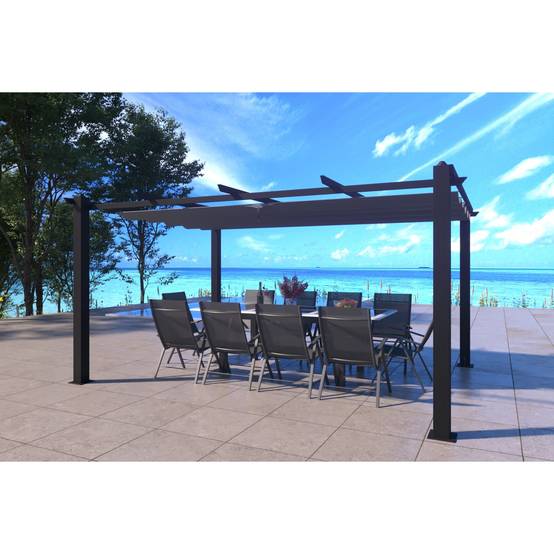 Pergola auto-portée 3 x 4 m avec toile rétractable grise NILA - Image 2