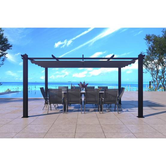 Pergola auto-portée 3 x 4 m avec toile rétractable grise NILA - Image 7