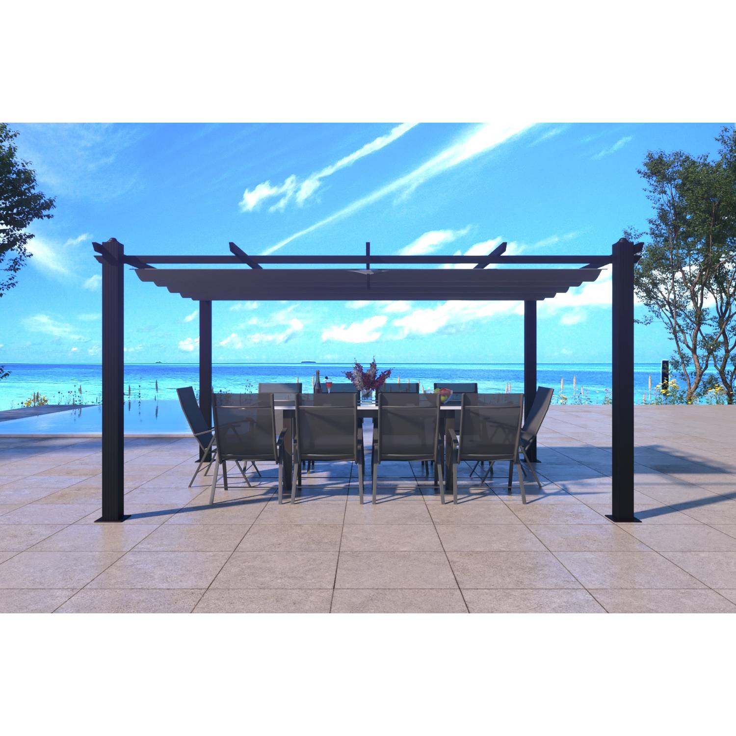 Pergola auto-portée 3 x 4 m avec toile rétractable grise NILA - Image 7