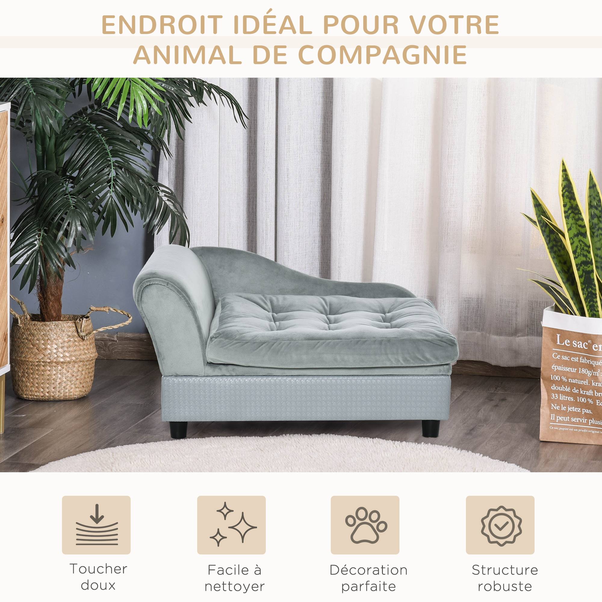 Sans Marque - Canapé Chien Chat sur Pied avec Coffre de Rangement Style Moderne Coussin d'assise Amovible Grand Confort 76 x 45 x 43 cm gris clair - Image 7