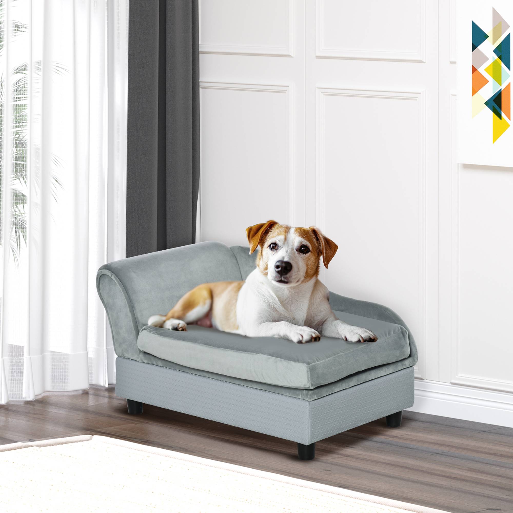 Sans Marque - Canapé Chien Chat sur Pied avec Coffre de Rangement Style Moderne Coussin d'assise Amovible Grand Confort 76 x 45 x 43 cm gris clair - Image 4