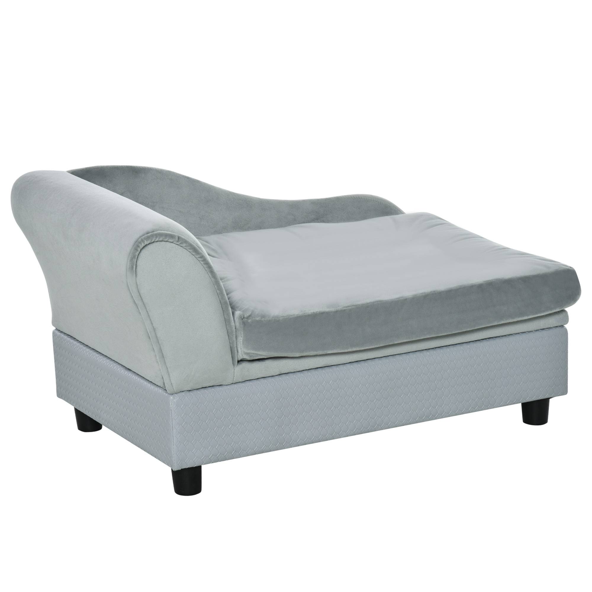 Sans Marque - Canapé Chien Chat sur Pied avec Coffre de Rangement Style Moderne Coussin d'assise Amovible Grand Confort 76 x 45 x 43 cm gris clair - Image 2