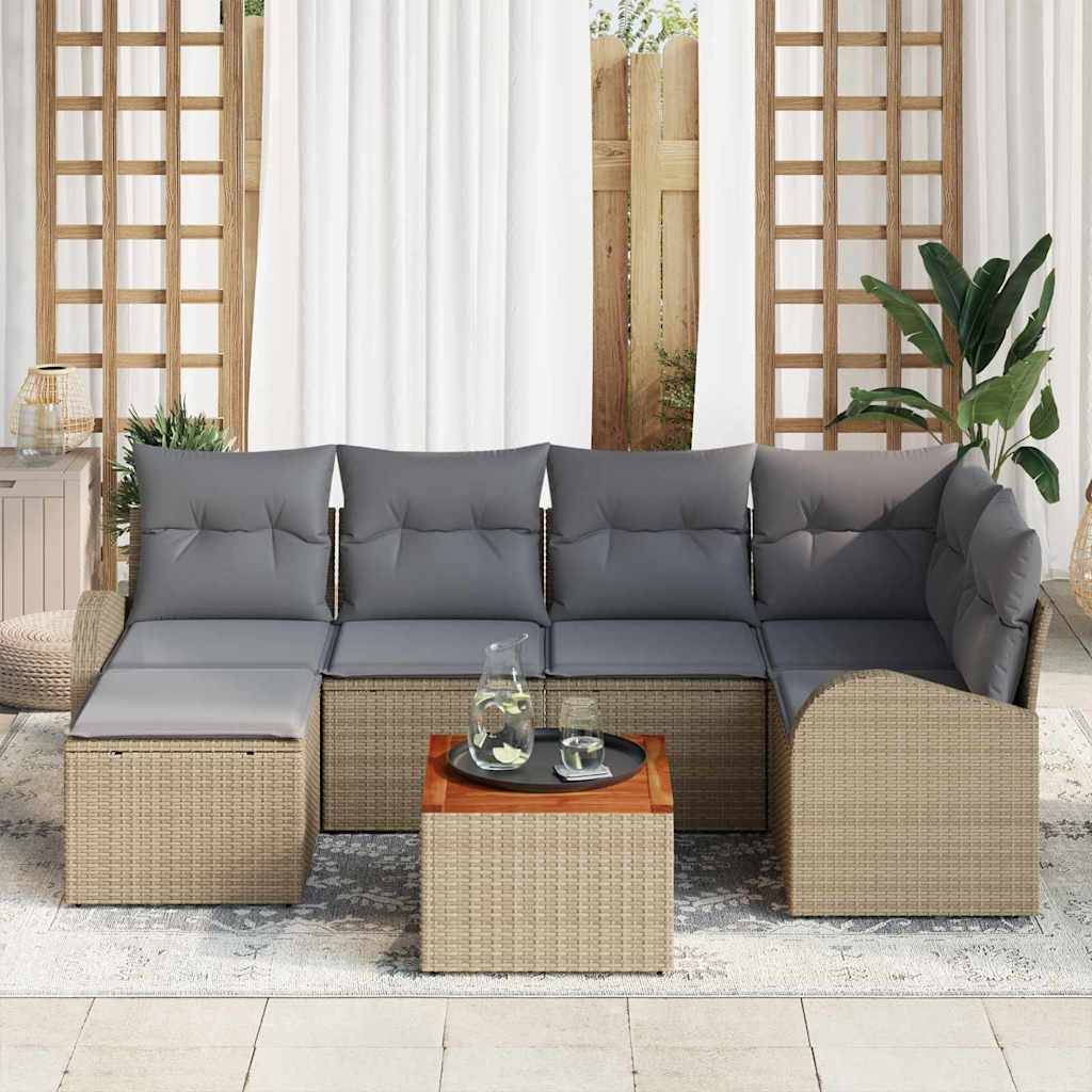 Canapé d'angle de jardin modulable résine tressée 7 pièces avec rangement 6 places Beige et Gris Clair – ComfortXL Outdoor Living - Image 1