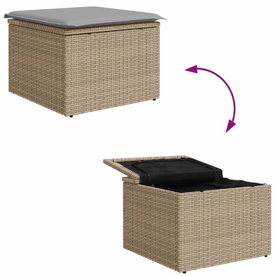 Canapé d'angle de jardin modulable résine tressée 7 pièces avec rangement 6 places Beige et Gris Clair – ComfortXL Outdoor Living - Image 9