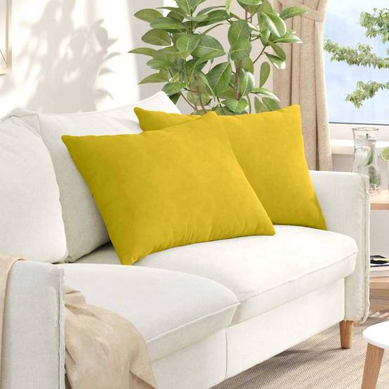 Paire de Coussins Moelleux Velours Côtelé Housse Amovible pour Canapé Salon Jaune 70x50 cm – ComfortXL Outdoor Living - Image 1