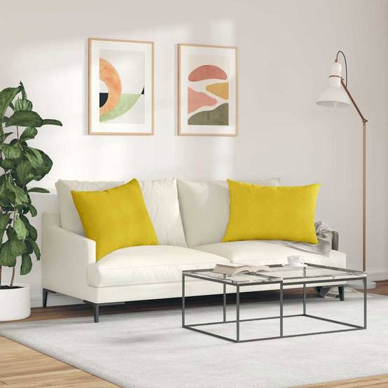 Paire de Coussins Moelleux Velours Côtelé Housse Amovible pour Canapé Salon Jaune 70x50 cm – ComfortXL Outdoor Living - Image 4