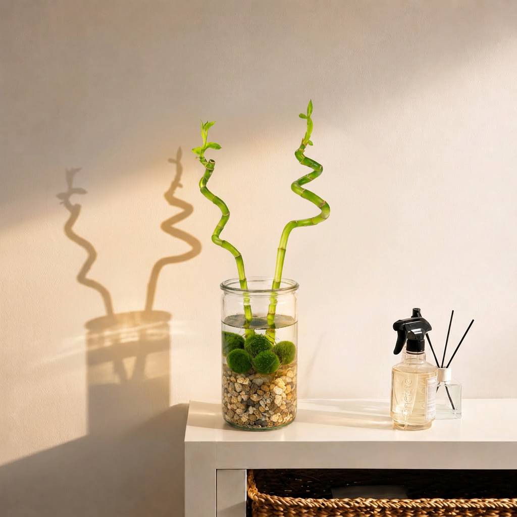 Lucky Bamboo Lot de 2 - Verre, Galets & 5 Boules de Mousse Marimo - 40cm - Image 2
