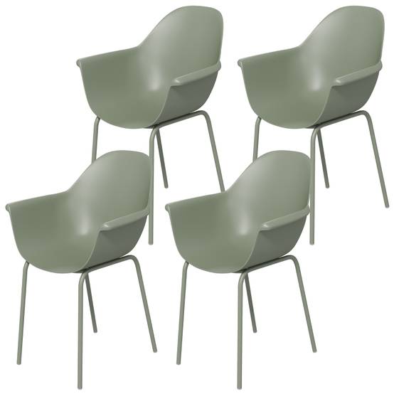 ComfortXL - Lot 4 chaises de jardin acier plastique terrasse extérieur avec accoudoirs vert - ComfortXL Outdoor Living - Image 2