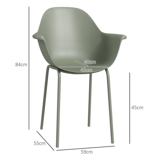 ComfortXL - Lot 4 chaises de jardin acier plastique terrasse extérieur avec accoudoirs vert - ComfortXL Outdoor Living - Image 3