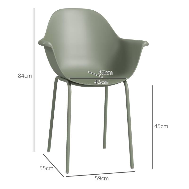 ComfortXL - Lot 4 chaises de jardin acier plastique terrasse extérieur avec accoudoirs vert - ComfortXL Outdoor Living - Image 3