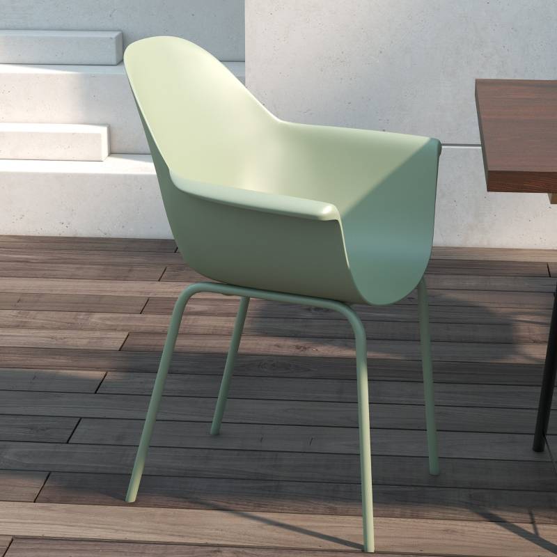 ComfortXL - Lot 4 chaises de jardin acier plastique terrasse extérieur avec accoudoirs vert - ComfortXL Outdoor Living - Image 6
