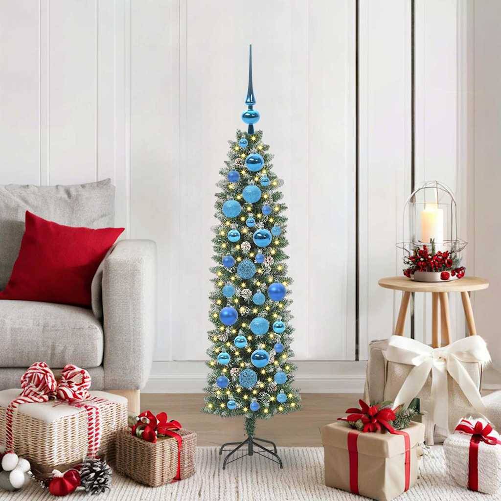 ComfortXL - Sapin de Noël Floqué Slim 120 cm, Pré-illuminé LED, Idéal Petits Espaces avec 61 Décorations – ComfortXL Outdoor Living - Image 1