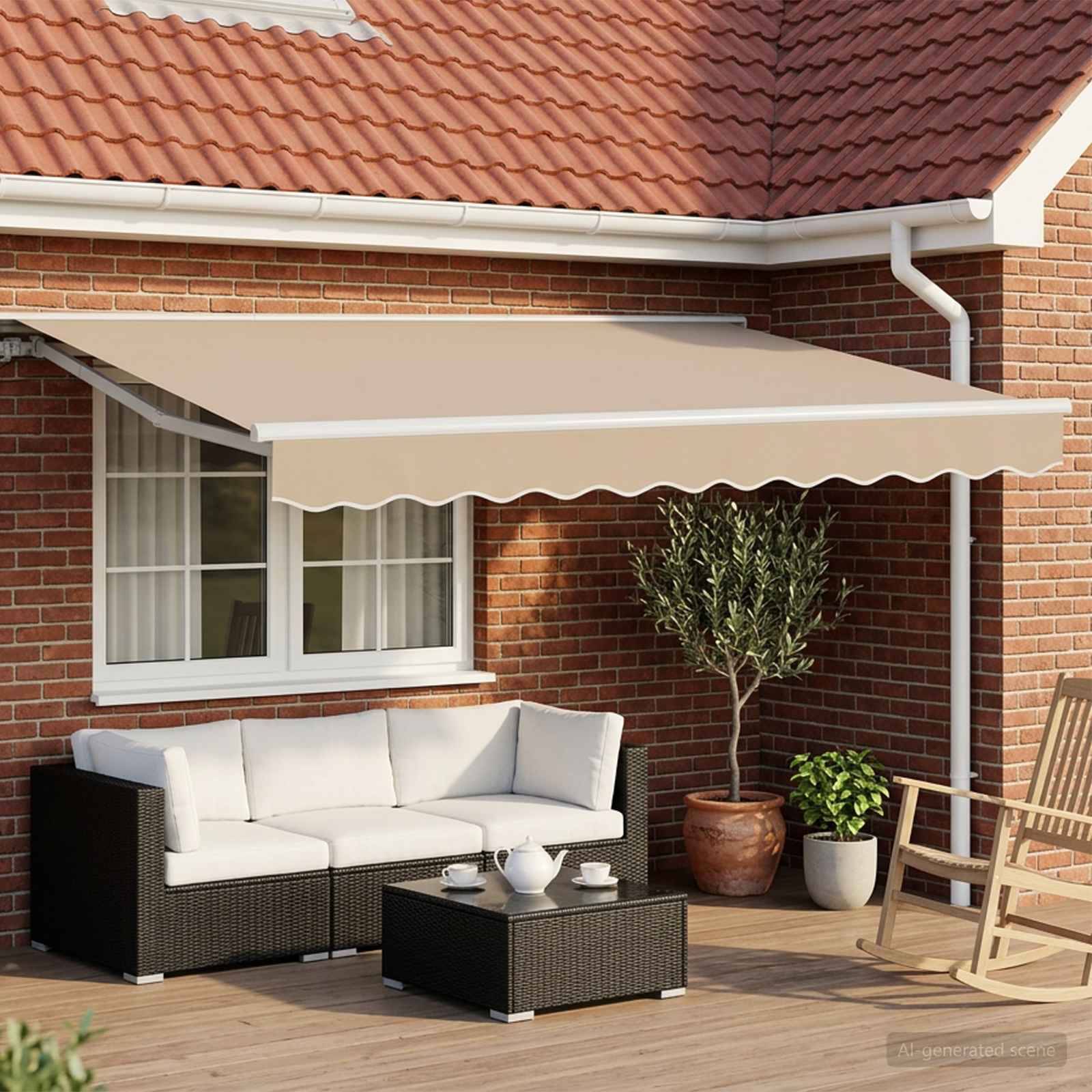 ComfortXL - Store banne manuel LED aluminium terrasse ombre ajustable beige blanc 3,5x2,5m - ComfortXL Outdoor Living - Image 1