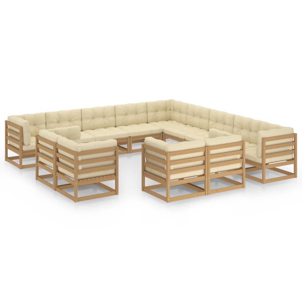 Helloshop26 - Salon de jardin meuble d'extérieur ensemble de mobilier 13 pièces avec coussins marron miel bois de pin - Image 2