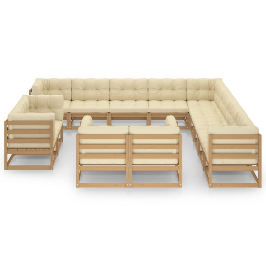 Helloshop26 - Salon de jardin meuble d'extérieur ensemble de mobilier 13 pièces avec coussins marron miel bois de pin - Image 1