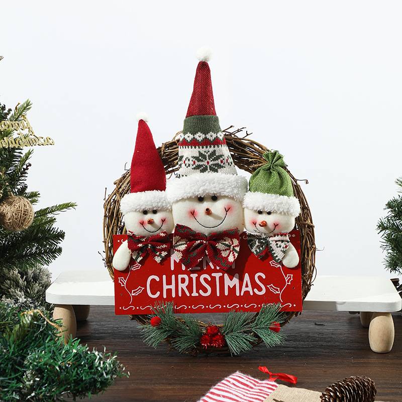 Couronne de Noël en rotin, couronne de Noël pour porte d'entrée, couronne en rotin de 32 cm, couronne bonhomme de neige, couronne suspendue, à suspend - Image 1