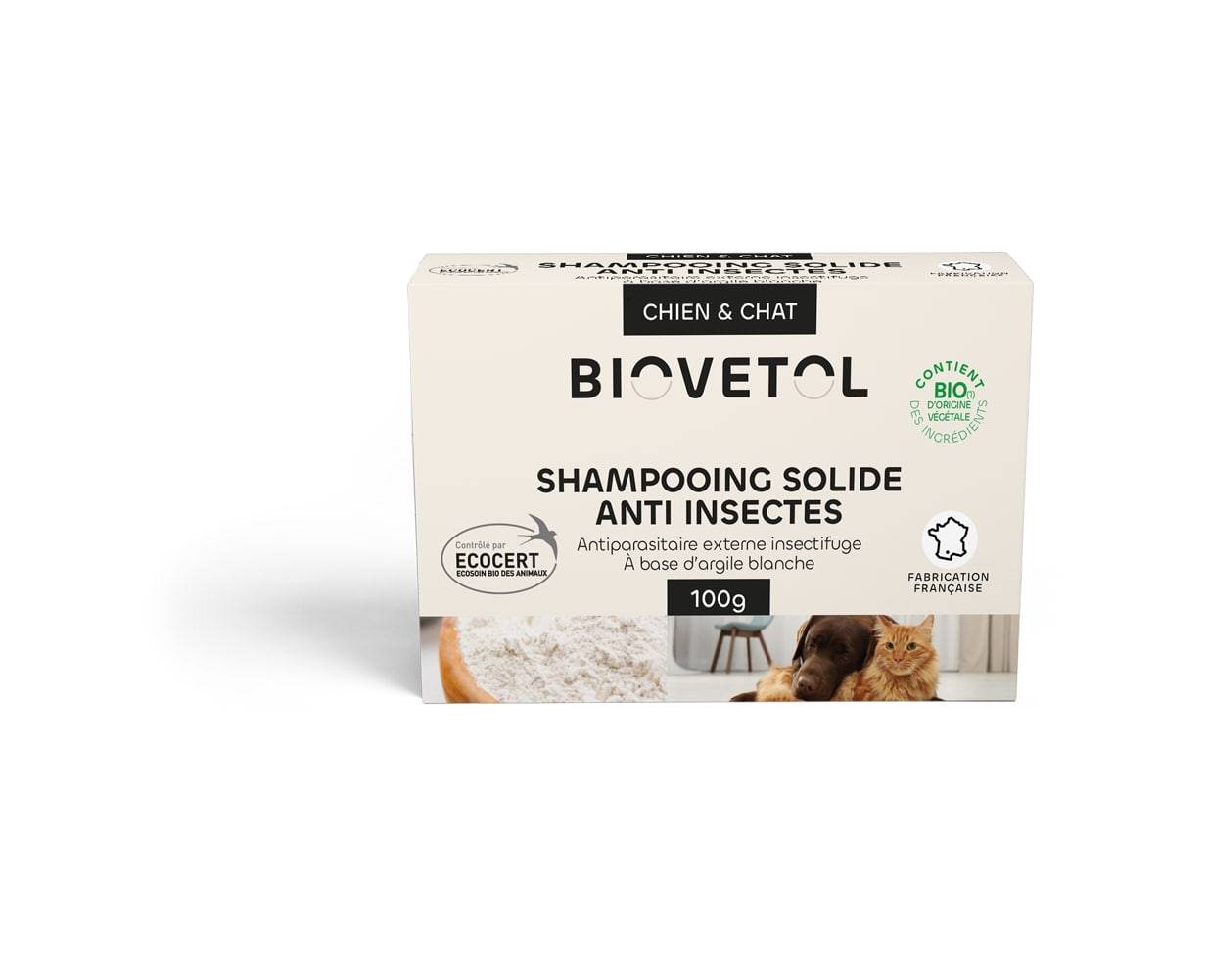 Biovetol - Shampooing solide Anti-Insectes Chien et Chat Bio - 100g - Image 1