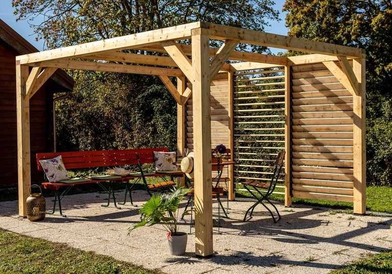 Habrita - Auvent VENETO en douglas massif avec ventelles mur - S.h.t. : 10,57 m2 - dimensions 3,39 m x 3,12 m Habrita - Image 3
