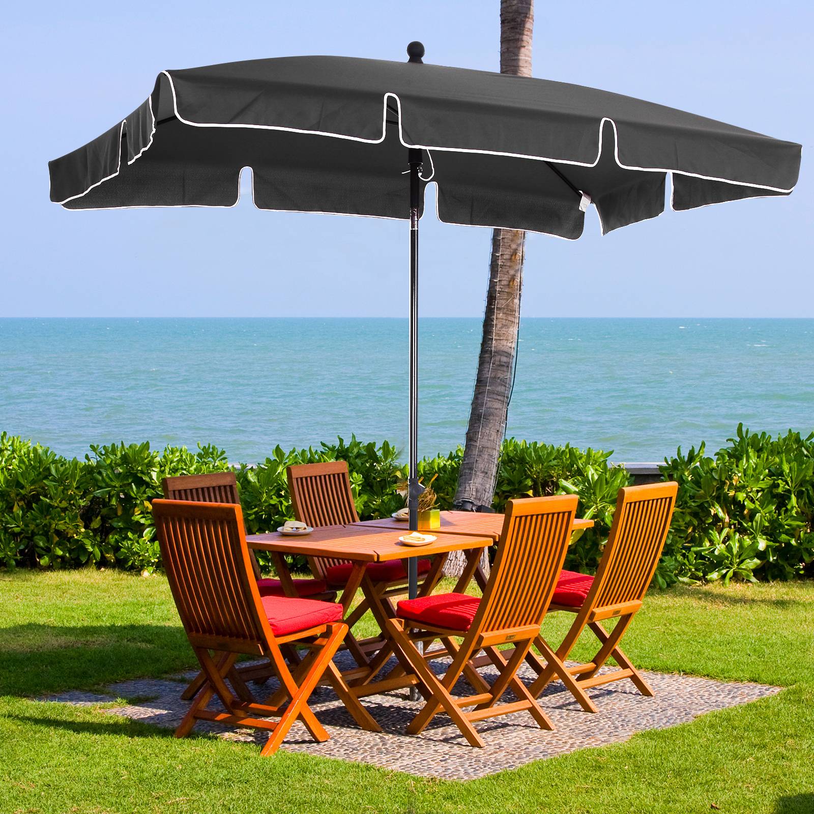 Outsunny - Parasol rectangulaire inclinable droit 2m alu métal polyester haute densité gris - Outsunny - Image 2