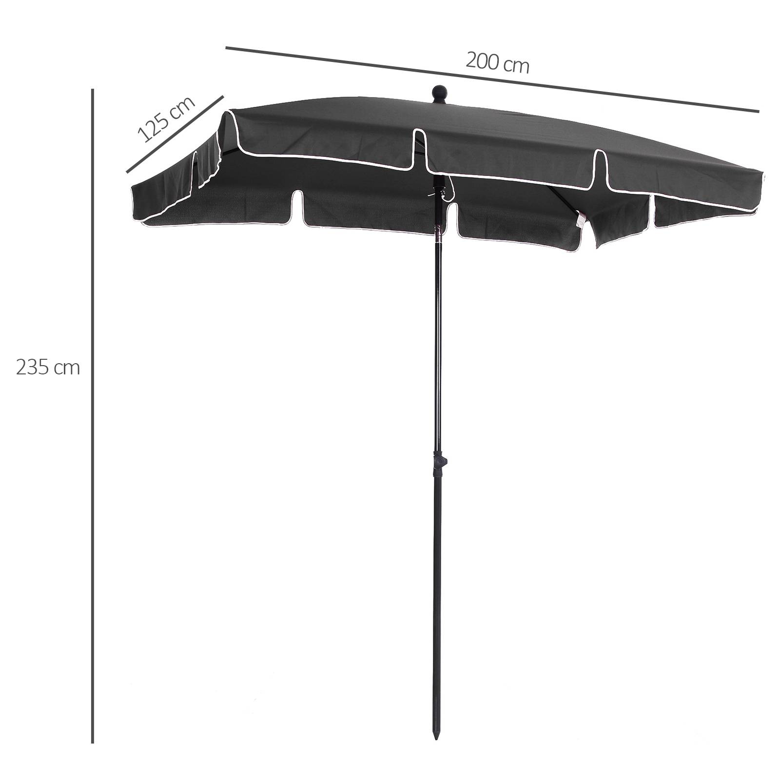 Outsunny - Parasol rectangulaire inclinable droit 2m alu métal polyester haute densité gris - Outsunny - Image 3
