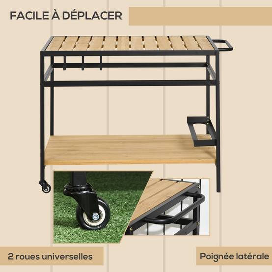 Desserte de jardin bois et métal noir naturel 107 x 65 x 80 cm - PANGIVO - Image 7