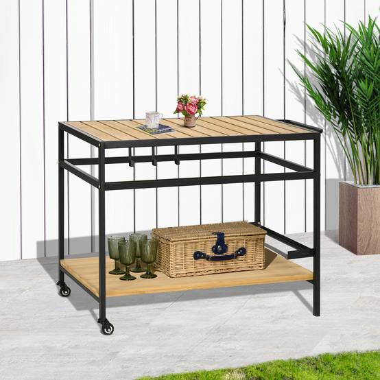 Desserte de jardin bois et métal noir naturel 107 x 65 x 80 cm - PANGIVO - Image 4