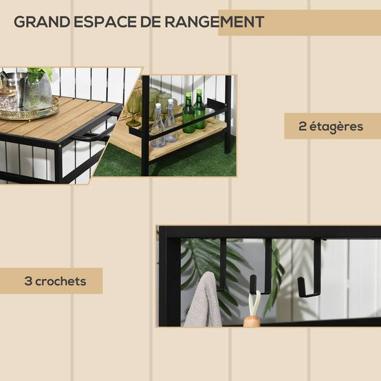Desserte de jardin bois et métal noir naturel 107 x 65 x 80 cm - PANGIVO - Image 6