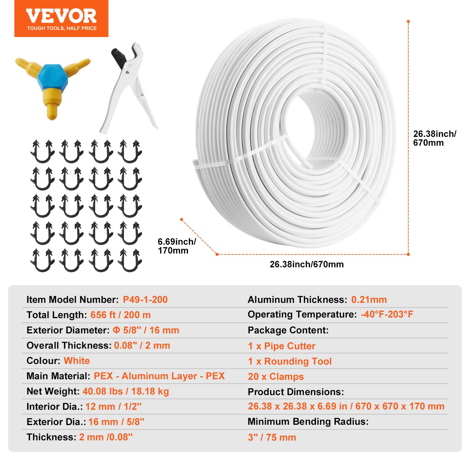 Vevor - VEVOR Tuyau PEX-AL-PEX Tube Composite Aluminium-Plastique Barrière Oxygène 200 m - Image 7