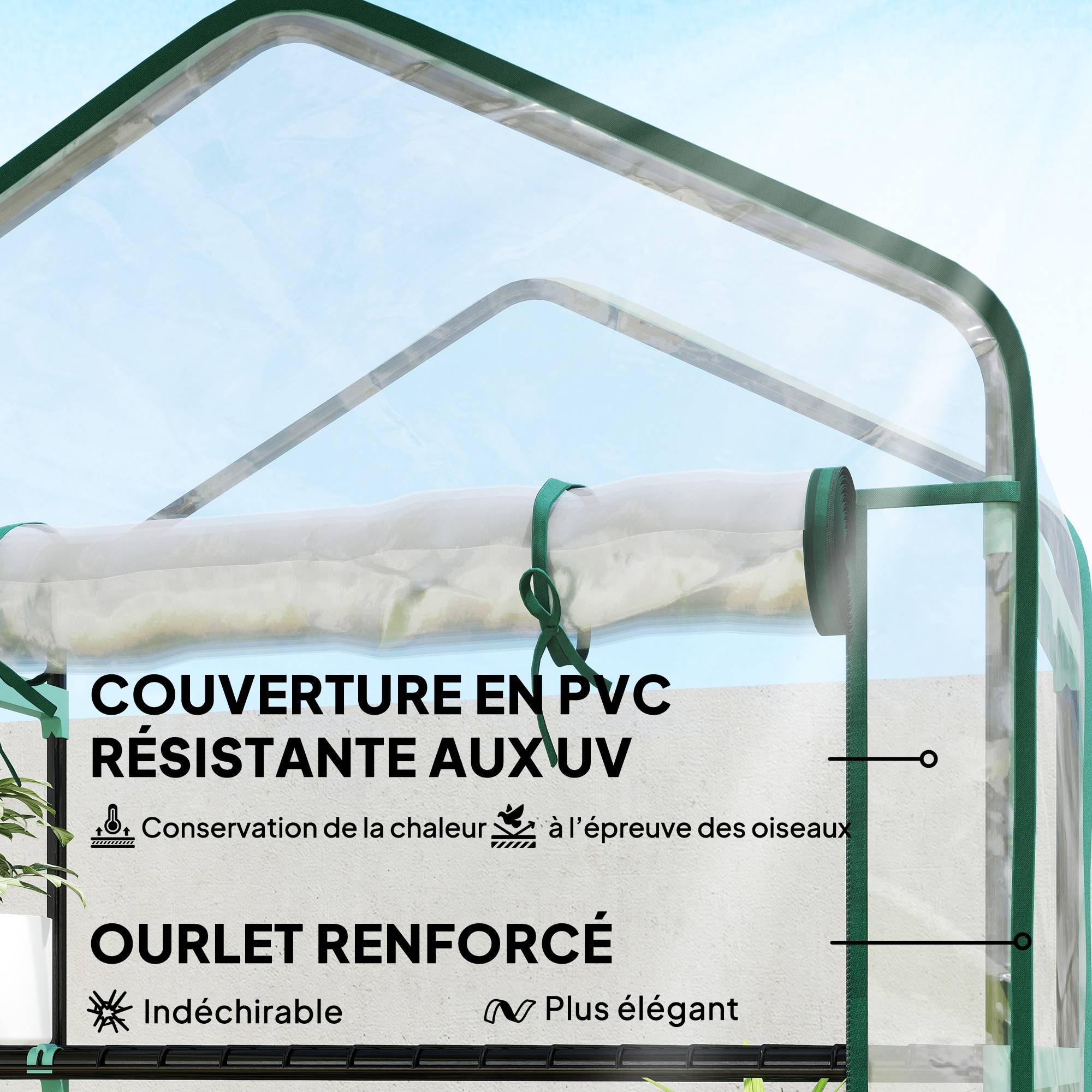 ComfortXL - Serre de jardin PVC transparent 90 x 49 x 193 cm balcon 5 niveaux porte zippée - ComfortXL Outdoor Living - Image 8