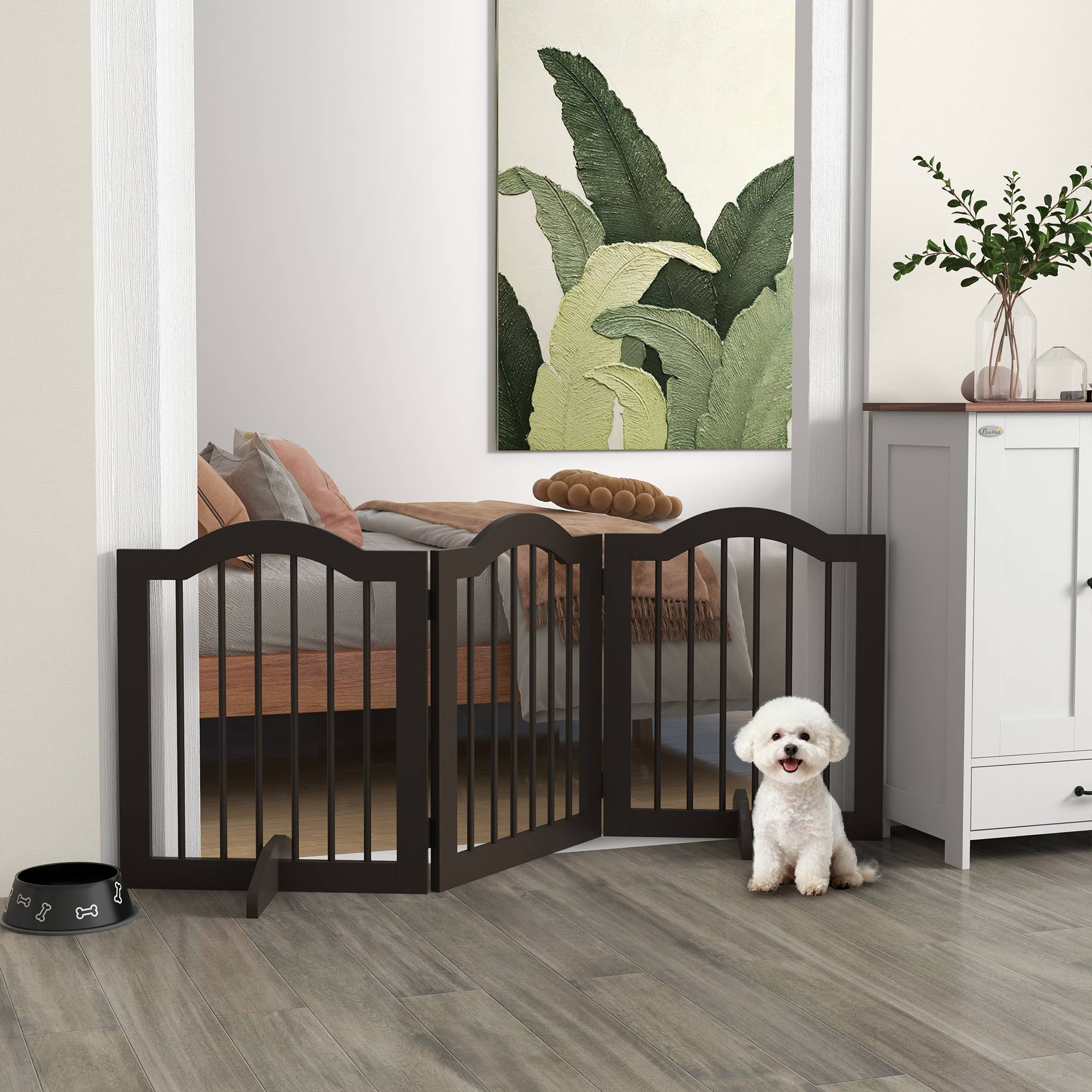 Sans Marque - Barrière pour chien, 3 panneaux pliants, bois massif et MDF, 154,5x29,5x61 cm, café - Image 4